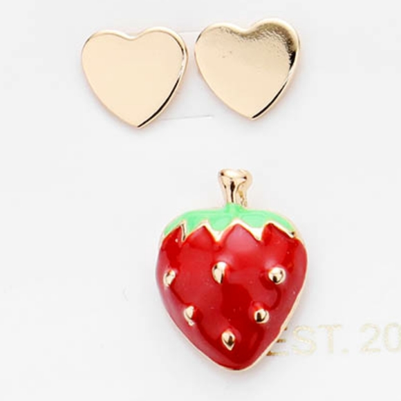 Red Gold Mixed Stud Earrings Statement Jewelry - Picture 2 of 3